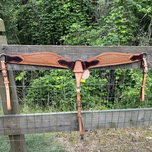Basketweave Tooled Top Grain Leather Western Breast Collar Horse Size
