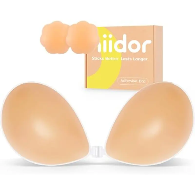 Niidor Adhesive Bra Silicone Bra Strapless Sticky Invisible bra sticky inserts push sticky cover for Backless Dress,Party, dinner party, gathering, travel, Valentine's Day White Springtok