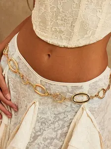Geometric Metal Waist Chain, Sexy Chain Belt with Oval Rings, Low Waist Fashion Accessory, All Seasons Wear