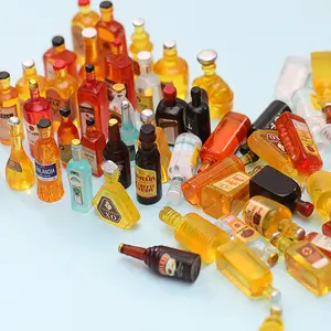 50PCS Random Miniature Drink Bottles Set Beer Wine Coffee Resin Models Dollhouse Decor Scene Props  Decoration Minibar