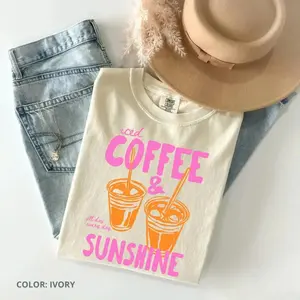 Comfort Colors Iced Coffee And Sunshine Vintage T-shirt Iced Coffee Lover Gifts Summer Tshirt Summer Vibes Coffee Summer Vibes Tee
