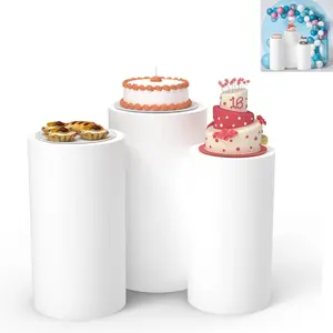 3Pcs Cylinder Stand Covers for Party, Multicolor Cylinder Covers Plinth Stand Pillar Cover,Round Cylinder Pedestal Cover for Birthday Wedding Event Decor(Only Contains Cylinder Covers)