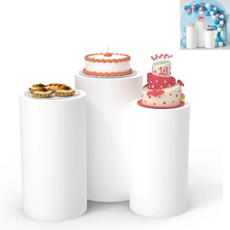 3Pcs Cylinder Stand Covers for Party, Multicolor Cylinder Covers Plinth Stand Pillar Cover,Round Cylinder Pedestal Cover for Birthday Wedding Event Decor(Only Contains Cylinder Covers)