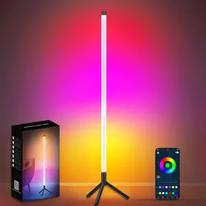 Corner floor lamp, intelligent RGB LED corner lamp with application and remote control, 16 million color modern floor lamp, music synchronization, scene mode, living room, bedroom color changing standing lamp, Halloween, Christmas, birthdays, great gifts