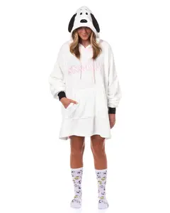 Peanuts Snoopy Pajamas Women's Pullover Hooded Adult Plush Dorm Sleep Shirt