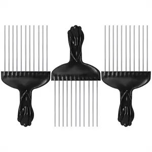 3 Piece African Comb Set, Metal Curling Iron, 6 Inch Steel Hair Brush, Handle, for Braiding Wigs, Unisex Travel Tool