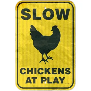 Tin Sign Chicken Crossing , Slow Chickens At Play , Chicken Coop ,8x12 Inches, 3m Egp Reflective .063 Aluminum, Fade Resistant, Easy Moun G, Indoor/outdoor Use, Made In Usa By Vintage Metal Sign