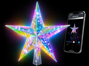 Smart Christmas Tree Topper Star App Control, 11.8" PET Christmas Tree Topper Lighted 20 LEDs RGB Color Changing Lighted Treetop Decorate for Xmas Decorations Ornaments Holiday Party Indoor Decor