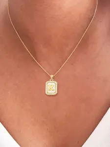 Women's Stainless Steel Single Gem Necklace with Rectangular Zircon Pendant, Casual Fashion Chain Jewelry for All Seasons, Initial Necklace Jewelry, Daily Wear Necklace, Zirconia Neck Chain