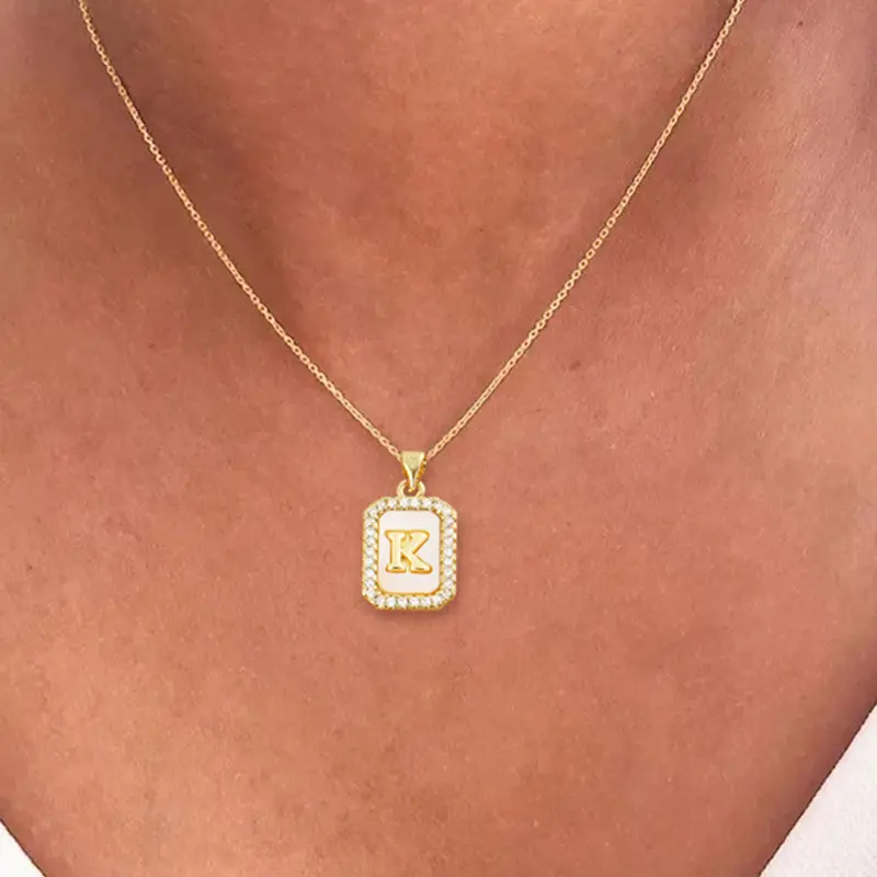 Women's Stainless Steel Single Gem Necklace with Rectangular Zircon Pendant, Casual Fashion Chain Jewelry for All Seasons, Initial Necklace Jewelry, Daily Wear Necklace, Zirconia Neck Chain, Zircon Gemstone Necklace, Zirconia Chain Necklaces