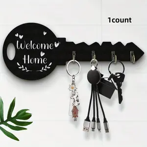 Welcome Home Wall-Mounted Key Rack, Wooden Key Holder with Shelves and Hooks, Space-Saving Storage for Hallway Kitchen Office Decor