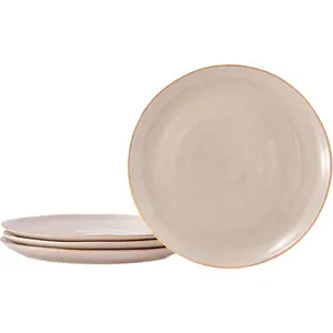 Ceramic Dinner Plates Set of 4, 10.8 Inch Warm Earthy Large Fine Dining Plates, Microwave, Oven and Dishwasher Safe, Scratch Resistant, Modern Dinnerware for Housewarming  (Light Beige)