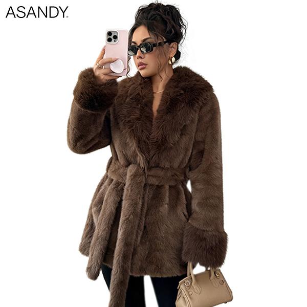 ASANDY Women’s Winter Lace-Up Leopard Print Faux Fur Coat Elegant Synthetic Leather Jacket Warm & Fashionable Outdoor Sports Coat Suitable for Cold Weather Suitable for Both Autumn and Winter