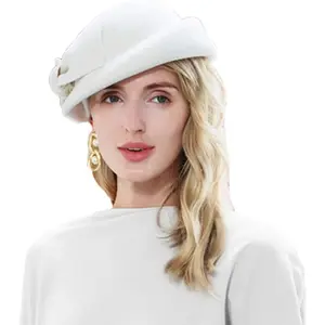 Women Wool Felt Ribbon French Fashion Vintage Millinery Beret Hats Top Cap Ladies Party Wedding Fedoras Chapeau