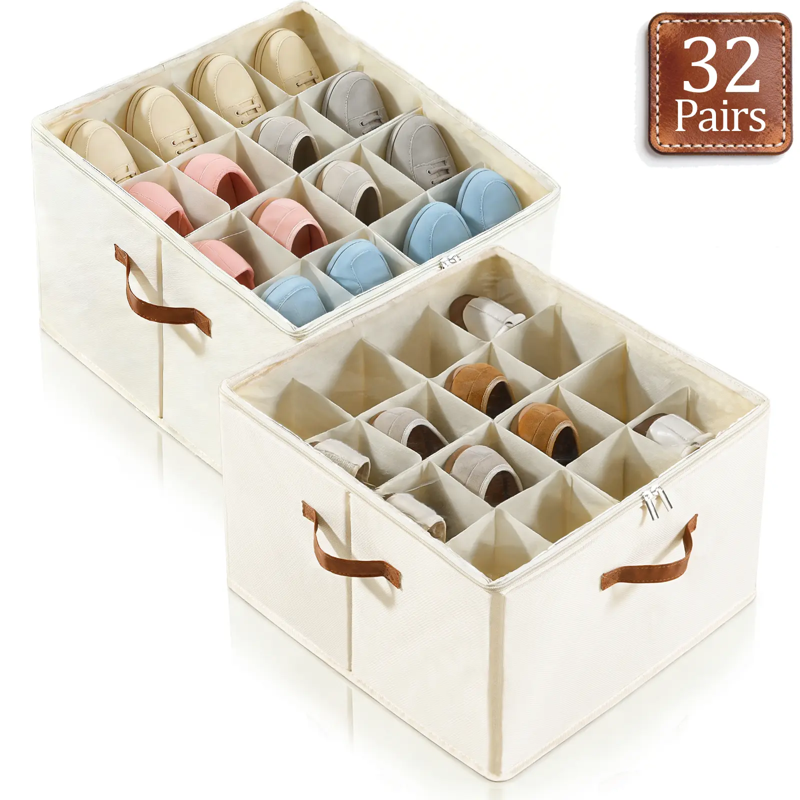 TAYTUU Dustproof Shoe Organizer with Adjustable Dividers, Holds 16-32 Pairs, Fabric Shoe Box for Home Organization, Shoe Storage Organization, Gift