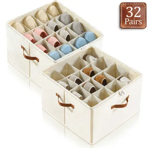 Dustproof Shoe Organizer with Adjustable Dividers, Holds 16-32 Pairs, Fabric Shoe Box for Home Organization, Shoe Storage Organization, Gift