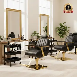 Baasha Luxury Black & Gold Reclining Salon Chair | Adjustable & Removable Headrest | 330lbs Heavy Duty Hydraulic Pump | High-Density Foam Soft PU Leather | 360° Swivel All-Purpose Styling Chair for Tattoo, Makeup & Hair Stylists