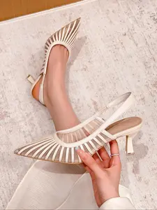 Elegant Sheer Mesh Pointed Toe High Heels, Stylish Slip On Stiletto Rubber Shoes for Spring Commute, Comfortable Medium Width in Fashion