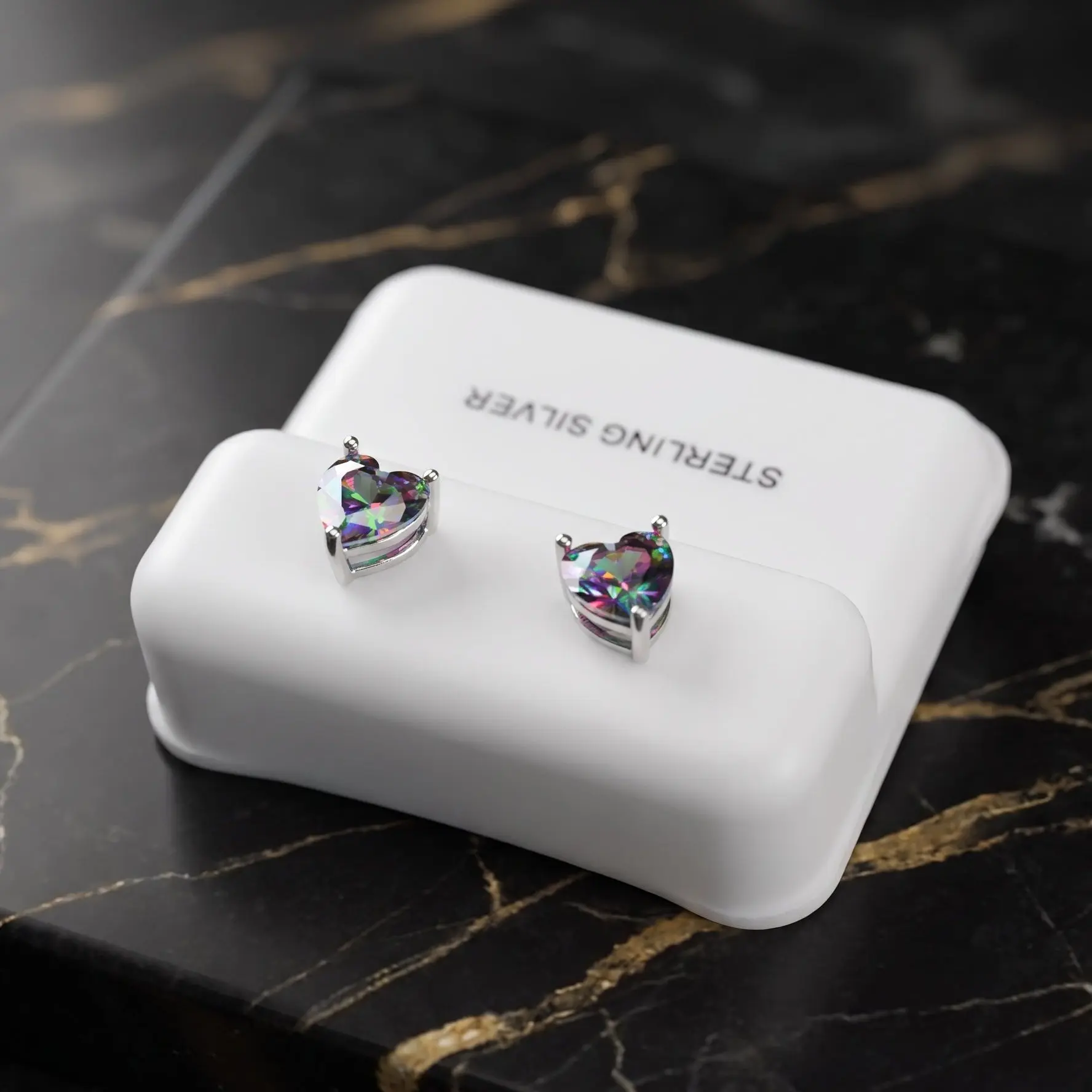 Mystic Topaz Cz Earrings Heart 925 Sterling Silver 6mm
