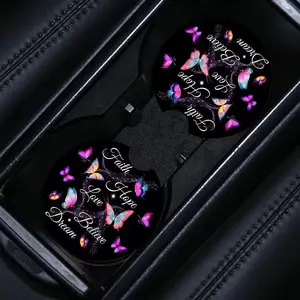 Butterfly Pattern Car Cup Holder Coasters Set of 2, Absorbent Non-Slip Design, Easy Grip Slots, Perfect for Dry Cup Holders