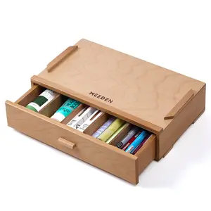 MEEDEN Artist Supply Organizer Box: 1-Tier Solid Beech Wood Art Box for Artist Supplies with Removable Dividers-Tool Storage Painting Supply Drawer Box