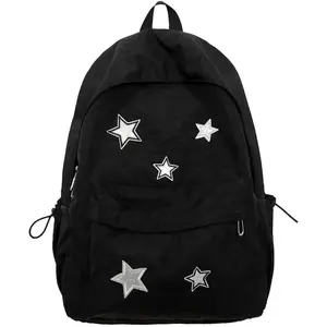 Cute Y2K Aesthetic Backpack Stars  Preppy Backpack Laptop Backpack  to College Supplies (Black,One Size)