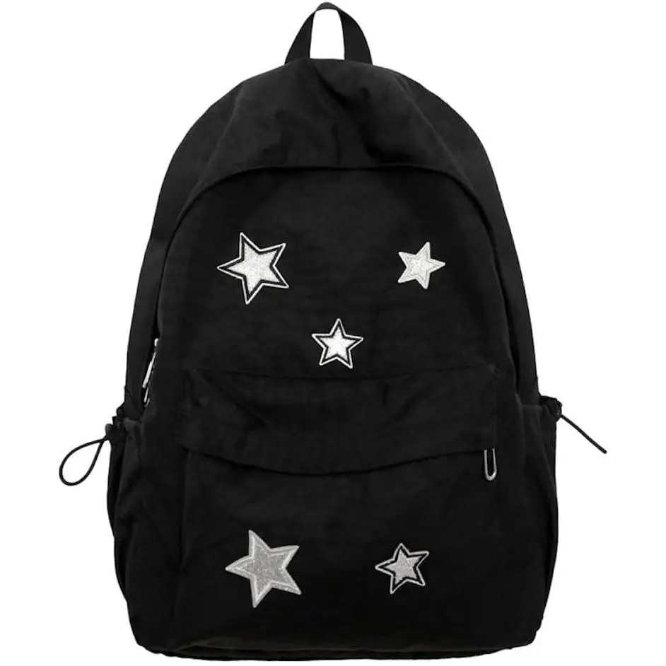 Cute Y2K Aesthetic Backpack Stars  Preppy Backpack Laptop Backpack  to College Supplies (Black,One Size)