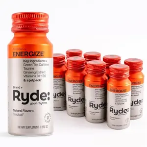 Ryde Energize Energy Shots – Tropical | Green Tea Caffeine, Taurine, Ginseng & B Vitamins | Natural Clean Energy | Vegan, Zero Calories & Sugar-Free | 8-Pack of 2 FL OZ Functional Shots