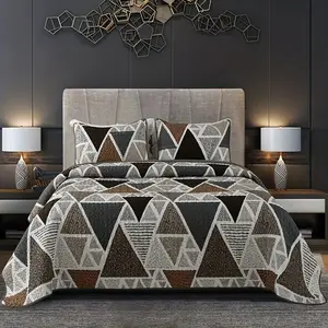 Contemporary-Patterned 3-Piece Bedspread Coverlet Set, Machine Washable, All-Season Polyester Bedding with Embellishment Features - Queen/Size Available