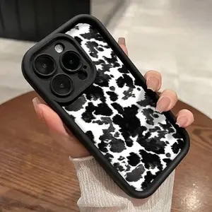 Fashion Black And White Cow Print Pattern TPU Phone Case Suitable for IPhone17 11 12 13 14 15 16 Pro Max Air Plus Shockproof Drop Protection Rugged Durable Silicone Cover Cellphone Protective