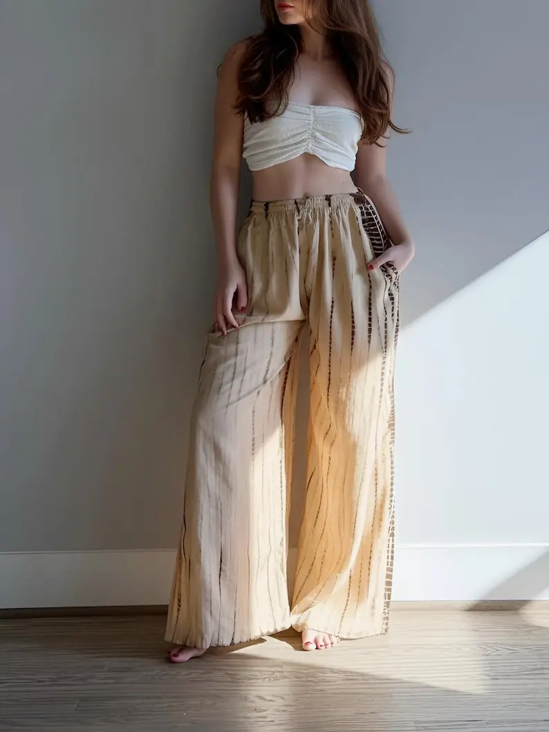 Beige Tie Dye Kimono Robe - Long Boho Duster - Beach Cover Up - Women’s Lightweight Robe - Handmade Resort Wear - Cruise Loungewear Gift