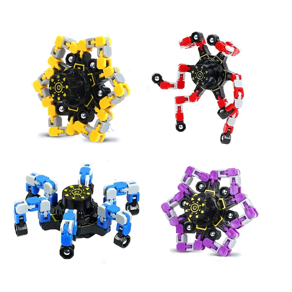 Unisex Lightweight 4-Pack Transformable ABS Plastic Fidget Spinners - Jointed-Arm Fingertip Gyros, Stress Relief Toys, No Battery Needed, Enhances Creativity, Improves Focus, Coolest Gift for Kids, Bulk Party Favors