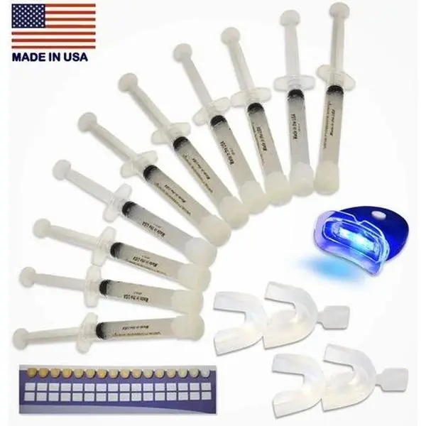 HEGRUS Multi-Pack Oral Mint-Flavored Teeth Whitening Gel Kit with Sheet - 44% Dental Bleaching Whitener, 4 Adjustable Trays, LED Light, BD Syringes, Kosher Glycerin, USA-Made, Sensitive Teeth & Porcelain Dentures Compatible for Daily Home Use