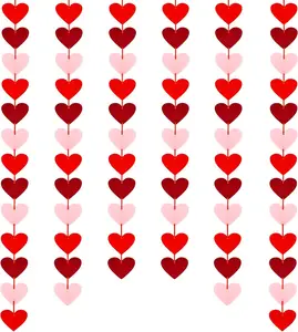 72 Pcs Red Hearts Felt Garland - NO DIY Required - Valentines Day Red Heart Hanging String Garland for Valentine's Day Decorations Wedding Anniversary Birthday Party Supplies (Multicolor)