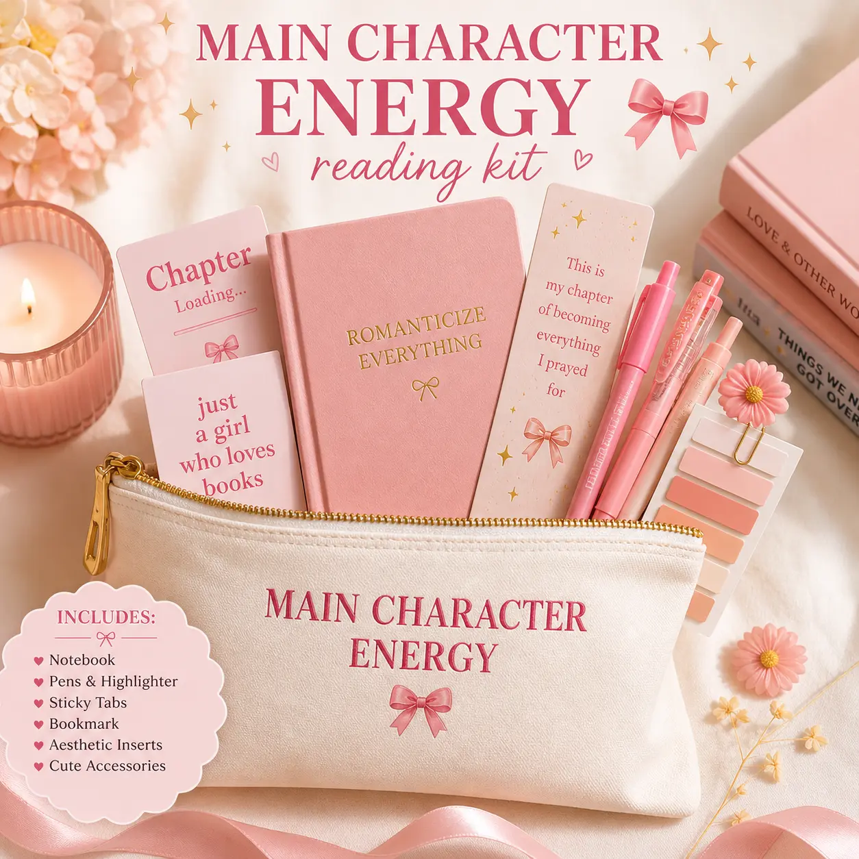 Main Character Energy Reading Kit  | Bookish Aesthetic Set for Readers