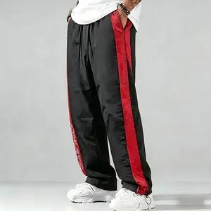 Men's Color Block Fashion Pants, Contrast Panel Design Casual Trousers, Lightweight Breathable Streetwear Bottoms for Summer, Daily, Outdoor & Hip Hop Style