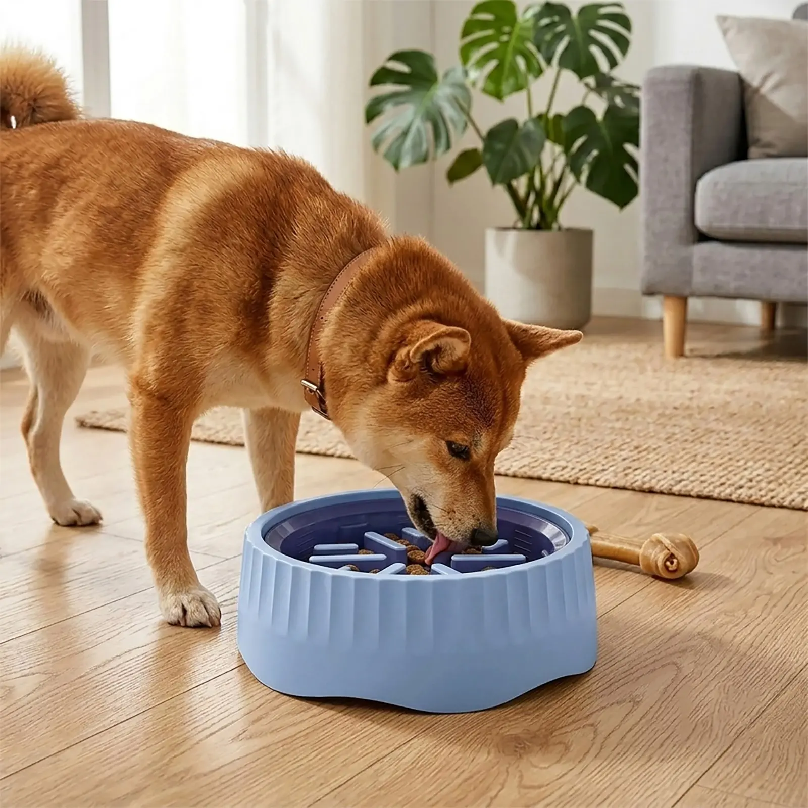 Solid Polypropylene Food Slow Feeder Dog Bowl - 3 Cups Capacity for Medium-Large Dogs, Puzzle Maze Design, Non-Slip Removable Base, Anti-Gulping, Bloat Prevention, Easy-to-Clean Pet Feeding Accessory for Eating Slow