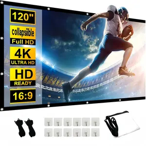 Portable Foldable Projector Screen, Black Backing, 16:9, Anti-Crease – Available in Multiple Sizes for Home Theater & Camping