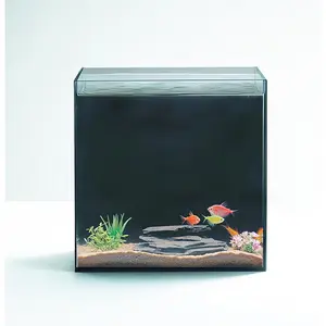 3.5 Gallon Fish Tank 30x30x15CM Low Iron Glass Aquarium with Non-Slip Mat Background Paper Corner Protectors Betta Turtle Shrimp Habitat Kit