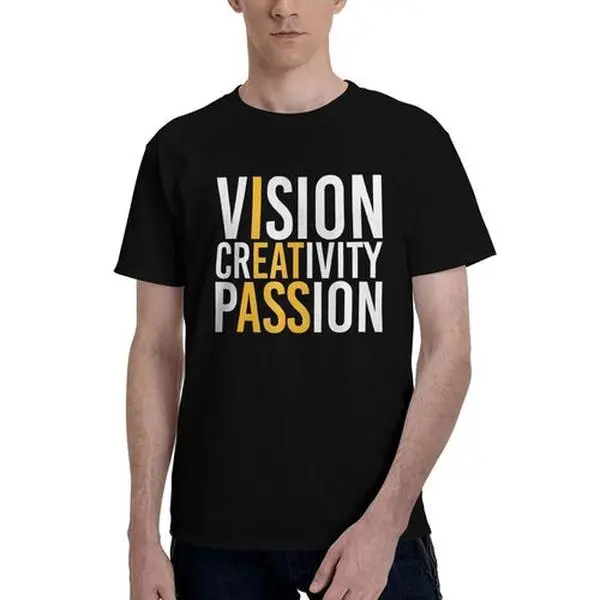 Menswear Round Neck Short-Sleeve Casual Cotton T-Shirt - Funny Vision Creativity Passion Graphic, Smooth Basic Streetwear Crewneck Top