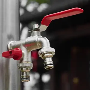 Garden Hose Splitter 2 Way Heavy Duty, Brass Faucet Adapter With Long Handle For Gardening Water Hose Shut Off Valve Hose Connector Fittings Outdoor Water Spigot Hose Bib Y Splitter，Hose Splitter，Grden Hose Splitter，Brass Hose Splitter.