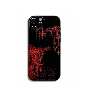 Crimson Fallen Angel Gothic Cyber Sigil Cross Phone Case For iPhone 17 16 15 14 13 12 11 Pro Max Plus Soft Black Cover for Samsung S26 25 24 for iPhone17 ProMax