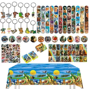 Brainrot Tralalero Tralala Funny Animal Series Birthday Party Gift Decoration Six-Piece Set includes 12 bracelets, 12 keychains, 12 badges, 1 tablecloth, 50 stickers, 30 game cards, the best choice for a party
