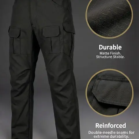 Men's Tactical Cargo Pants - Casual Rugged Outdoor Men's Pants with Straight-Leg Design, Utility Pockets, Button Closure, Wear-Resistant Polyester Fabric, Durable Functional Workwear for Outdoor Hiking, Construction Sites