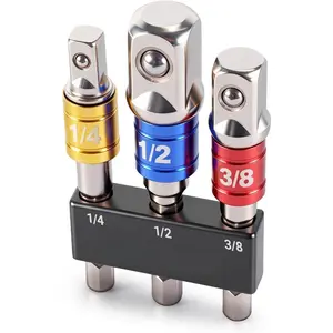 3PCS Hex Shank to Square Heavy Duty Socket Adapter Set, Impact Grade Drill Socket Adapter (1/4", 3/8", 1/2"), Anti-Slip Detent Ball, drill Attachments for Power Drill & Impact Driver