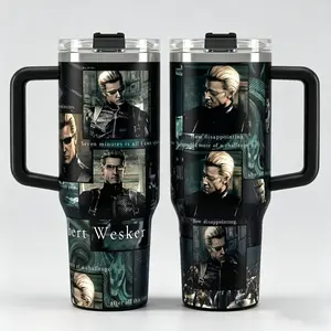 Resident Evil 5 Albert Wesker 40oz Tumbler With Handle, Biohazard Villain Fans Cup, Survival Horror Game Graphic Mug, Stainless Steel Insulated Travel Tumbler, Leakproof Drinkware Gift For Gamers