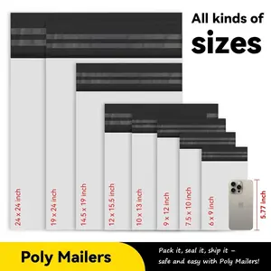 100 Pcs Poly Mailers Shipping Bag 6x9 7.5x10.5 9x12 10x13 12x15.5 14.5x19 19x24 24x24  White Courier Envelope Mailing Bag Self Adhesive Seal Plastic Packaging Secure Seal