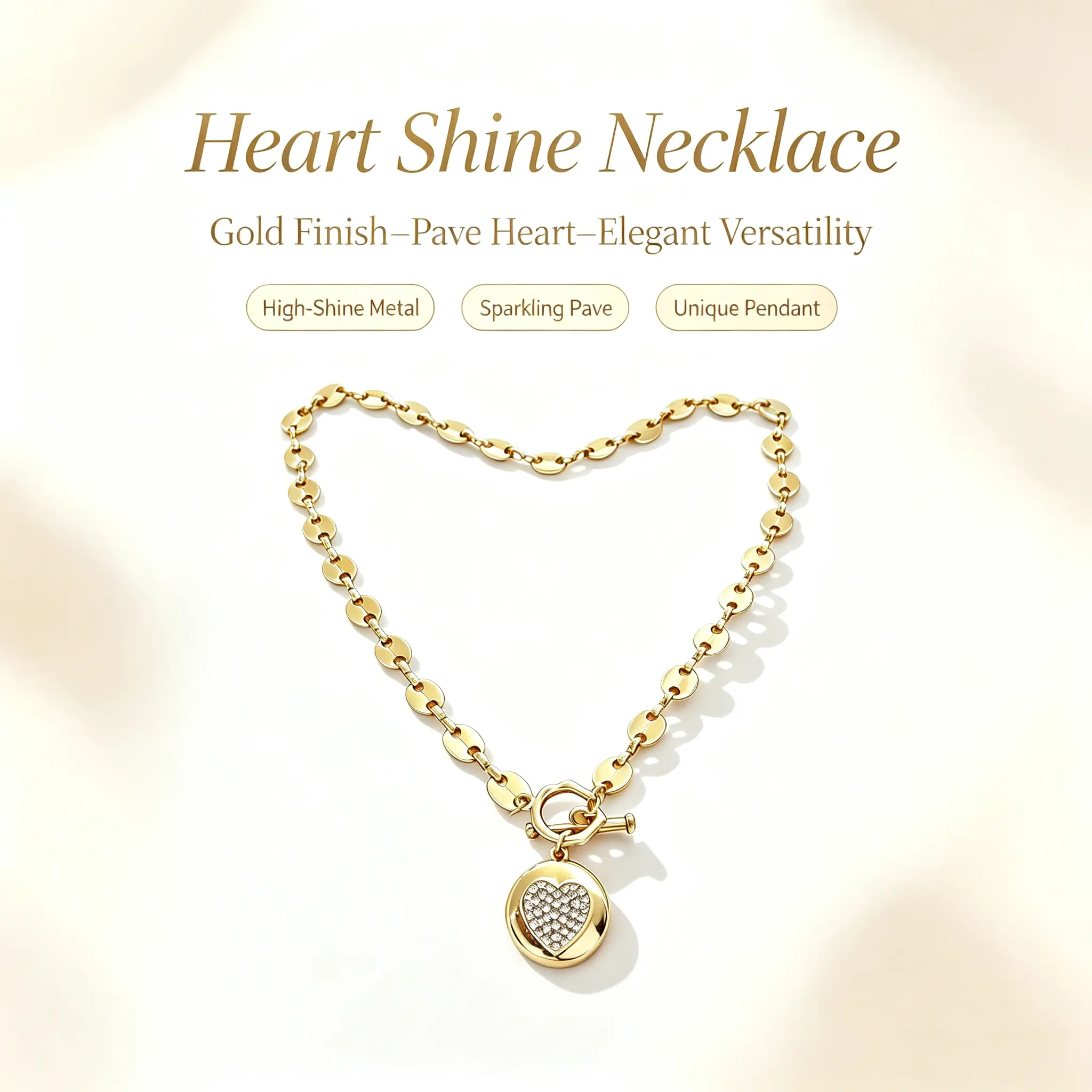Vintage Heart-Shaped Necklace for Women, Dainty Gold Collarbone Chain with OT Buckle Clasp, Light Luxury Aesthetic Costume Jewelry, Stylish Accessories, Gold Necklace Women, Gold Aesthetic