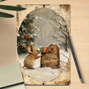 2D Flat, Rustic Winter Mouse Mailbox Metal Wall Sign - 20.32x30.48 cm Iron Farmhouse Christmas Decoration with Snowy Mailbox Scene, Charming Cottage Holiday Decor for home Office,, Entryway - Vintage Rural Mail Box Art for Cozy Ambiance & gift, 2D