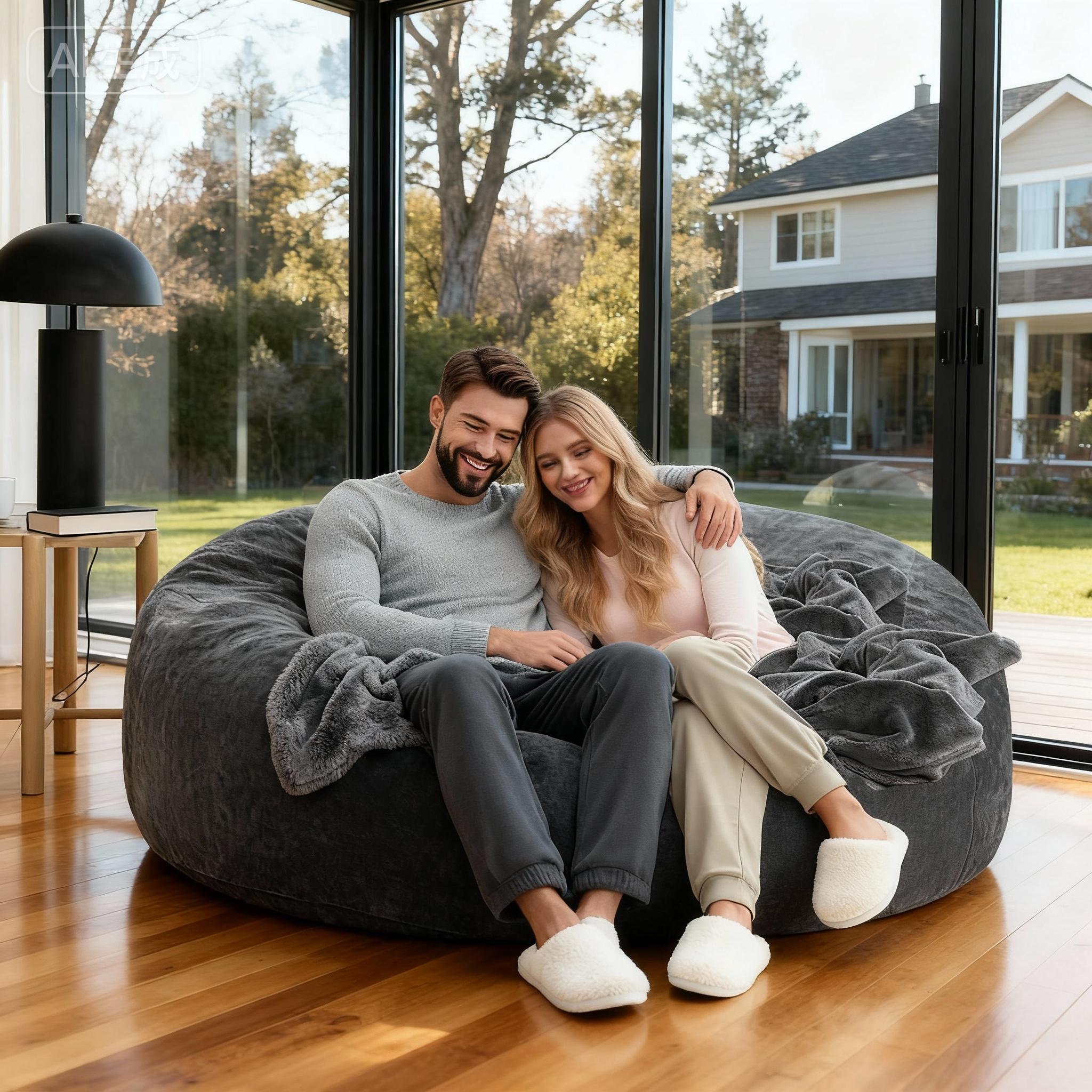 Bean Bag Chair for Adults, Giant Bean Bag with Filler & Machine Washable Cover, Fluffy Bean Bag Chairs Oversized Beanbag Lounge Chair for Living Room, Bedroom Dorm(4/5/6FT))